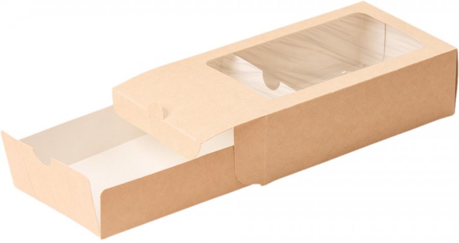 Коробка для макаронс 180x110x55, (упаковка 50 шт, крафт, с окном)